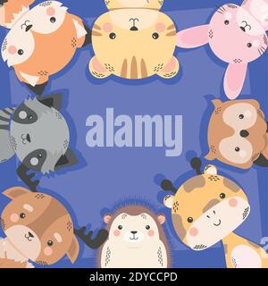 cute eight animals comic characters vector illustration design Stock Vector