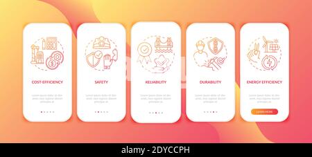 Safety in civil engineering red onboarding mobile app page screen with concepts Stock Vector