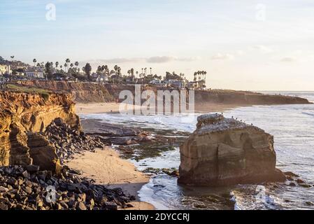 Winter afternoon coastal scene at Sunset Cliffs Natural Park. San Diego, California, USA. Stock Photo