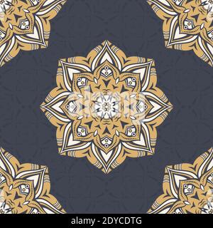 Seamless vector color pattern with mandala. Abstract oriental mandala background. Vintage decorative elements. Islam, Arabic, Indian, ottoman motifs. Stock Vector