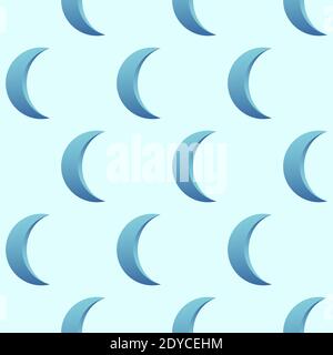 Crescents seamless pattern. Abstract design elements, geometric shapes with gradient fill. Blue color backdrop. Vector color background. Stock Vector