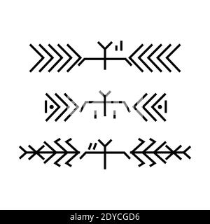 Ethnic baltic Folk linear art ornament borders. Stock Vector