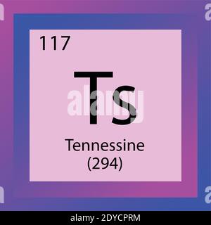 Tennessine chemical element. Chemical symbol with atomic number and