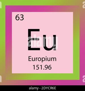 Eu Europium Chemical Element Periodic Table. Single element vector illustration, Lanthanide element icon with molar mass and atomic number. Stock Vector