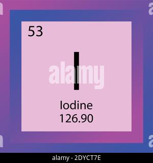 I Iodine Chemical Element Periodic Table. Single element vector illustration, Halogens element icon with molar mass and atomic number. Stock Vector