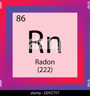 Rn Radon Chemical Element Periodic Table. Single element vector illustration, Noble gases element icon with molar mass and atomic number. Stock Vector