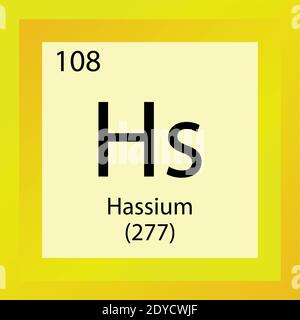 Hs Hassium Chemical Element Periodic Table. Single element vector illustration, transition metals element icon with molar mass and atomic number. Stock Vector