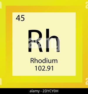 Rh Rhodium Chemical Element Periodic Table. Single element vector illustration, transition metals element icon with molar mass and atomic number. Stock Vector