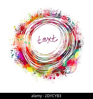 Round multi-colored frame from spots of paint. Background from blots. Grunge Design Element. Brush Strokes. Vector illustration Stock Vector