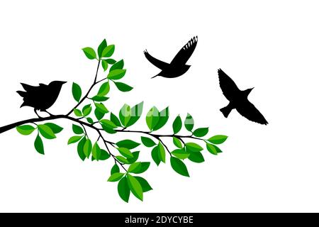 Flying birds from a tree branch. Vector illustration Stock Vector