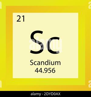 Sc Scandium Chemical Element Periodic Table. Single element vector illustration, transition metals element icon with molar mass and atomic number. Stock Vector