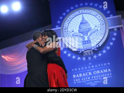 U.S. President Barack Obama dances with first lady Michelle Obama during the Inaugural Ball at Walter E. Washington Convention Center in Washington, DC on January 21, 2013. Barack Obama was re-elected for a second term as President of the United States. Photo by Alex Wong/Pool/ABACAPRESS.COM Stock Photo