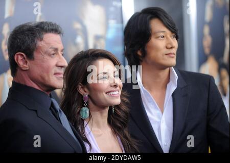 Sylvester Stallone, Sarah Shahi and Sung Kang attending the premiere of 'Bullet to the Head' held at the AMC Lincoln Square in New York City, NY, USA on January 29, 2013. Photo by Brad Barket/ABACAPRESS.COM Stock Photo