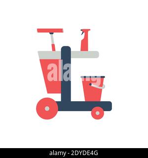 Cleaning trolley vector colored icon isolated on white background Stock Vector