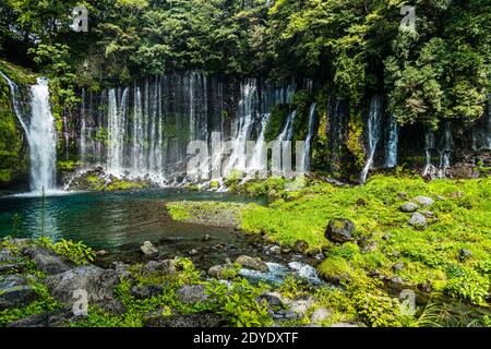 Shiraito waterfalls in Fujinomiya are fed from the waters of Mount Fuji, Japan Stock Photo