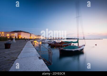 Trieste port at night -long exposure Stock Photo