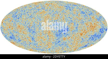 Handout photo just released by the European Space Agency of a spectacular new map of the 'oldest light' in the sky. The anisotropies of the Cosmic microwave background (CMB) as observed by Planck. The CMB is a snapshot of the oldest light in our Universe, imprinted on the sky when the Universe was just 380 000 years old. It shows tiny temperature fluctuations that correspond to regions of slightly different densities, representing the seeds of all future structure: the stars and galaxies of today. Photo by ESA via ABACAPRESS.COM Stock Photo