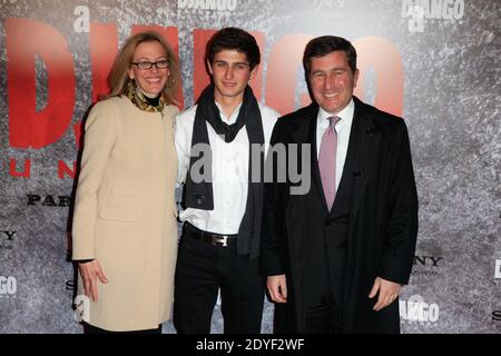 US Ambassador to France, Charles H. Rivkin, his wife Susan M. Tolson and their son Elias attending the premiere of 'Django Unchained' held at the cinema Rex in Paris, France, on January 7, 2013. Photo by Jerome Domine/ABACAPRESS.COM Stock Photo