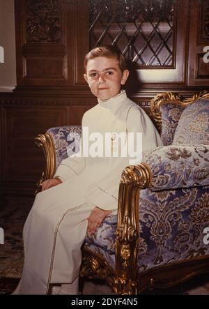 VILLANOVA DEL GHEBBO, ITALY 24 MAY 1965: Child dressed for first communion Stock Photo