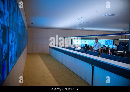 Video monitoring surveillance security system with multiple monitors. Stock Photo