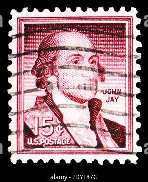 MOSCOW, RUSSIA - MARCH 23, 2019: A stamp printed in United States shows John Jay (1745-1829), former Governor of New York, Liberty Issue serie, circa Stock Photo