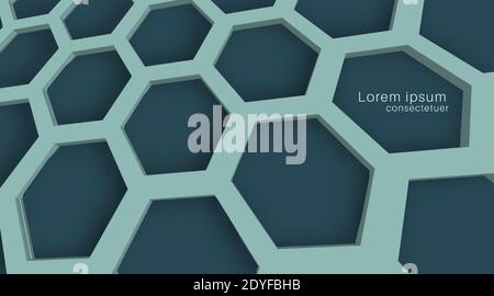 Blue honeycomb outline background. perspective view on polygons. 3D geometry vector illustration Stock Vector