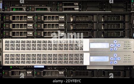 closeup of data center hardware - front side of storage server Stock Photo