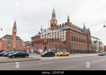 Copenhagen, Denmark - December 9, 2017: City Hall Square view with Copenhagen City Hall and the Scandic Palace Hotel Stock Photo