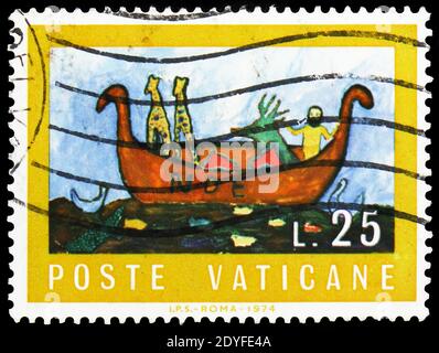 MOSCOW, RUSSIA - MAY 25, 2019: Postage stamp printed in Vatican shows The Bible, serie, circa 1974 Stock Photo