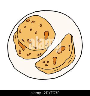 Vector hand drawn doodle naan. Indian cuisine dish. Design sketch element for menu cafe, restaurant, label and packaging. Colorful illustration on a w Stock Vector
