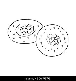 Vector hand drawn doodle rasmalai. Indian dessert. Design sketch element for menu cafe, restaurant, label and packaging. Illustration on a white backg Stock Vector