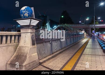 tokyo, japan - november 02 2020: Night view of the Olympic Bridge called Gorinbashi in Harajuku district created for 1964 Summer Olympics and topped b Stock Photo