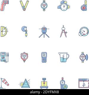 Measurement elements RGB color icons set Stock Vector
