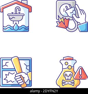 Preventing house hazards RGB color icons set Stock Vector