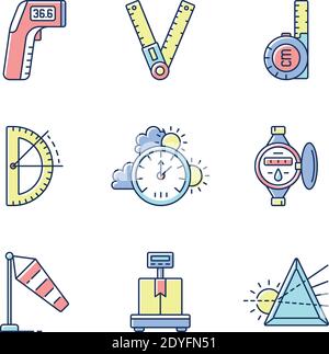 Measuring instruments RGB color icons set Stock Vector
