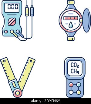 Measurement tools RGB color icons set Stock Vector