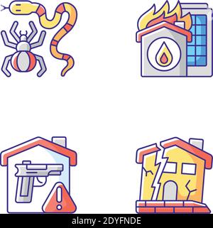 Home hazards prevention RGB color icons set Stock Vector