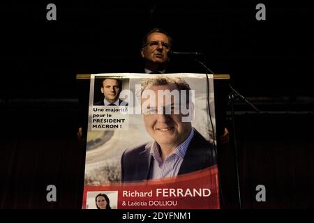 FRA - POLITICS - MEETING OF RICHARD FERRAND IN CARHAIX. On Friday, June 9, 2017, Richard Ferrand, Minister of territorial cohesion and candidate for t Stock Photo