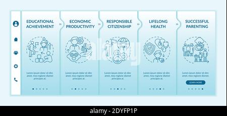 Development from early childhood to adulthood onboarding vector template Stock Vector