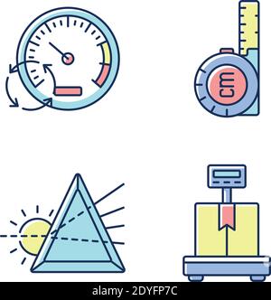 Measuring tools RGB color icons set Stock Vector