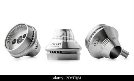 Part of the modern minimalist design Aeon hookah isolated on white background. Detailed valve parts of a shisha. Stock Photo