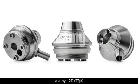 Part of the modern minimalist design Aeon hookah isolated on white background. Detailed valve parts of a shisha. Stock Photo