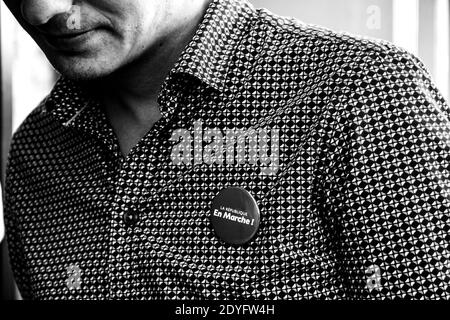 FRA - POLITICS - ELECTORAL EVENING OF FLORIAN BACHELIER. Florian Bachelier, candidate of La République En Marche (LREM) in the legislative elections i Stock Photo