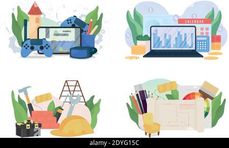 Popular jobs flat concept vector illustration set Stock Vector
