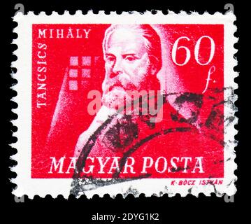 MOSCOW, RUSSIA - JULY 19, 2019: Postage stamp printed in Hungary shows Mihaly Tancsics (1799-1884) writer, Hungarian Freedom Fighters serie, circa 194 Stock Photo