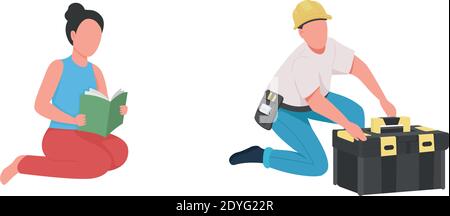 Professional babysitter and handyman flat color vector faceless character set Stock Vector