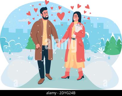 Valentine's day celebration 2D vector web banner, poster Stock Vector
