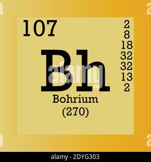 Bh Bohrium Chemical Element Periodic Table. Single vector illustration, element icon with molar mass, atomic number and electron conf. Stock Vector