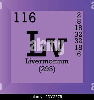 Lv Livermorium Chemical Element Periodic Table. Single vector illustration, element icon with molar mass, atomic number and electron conf. Stock Vector