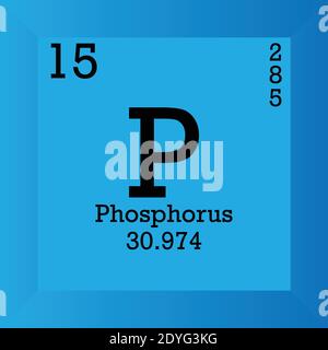 P Phosphorus Chemical Element Periodic Table. Single vector illustration, element icon with molar mass, atomic number and electron conf. Stock Vector